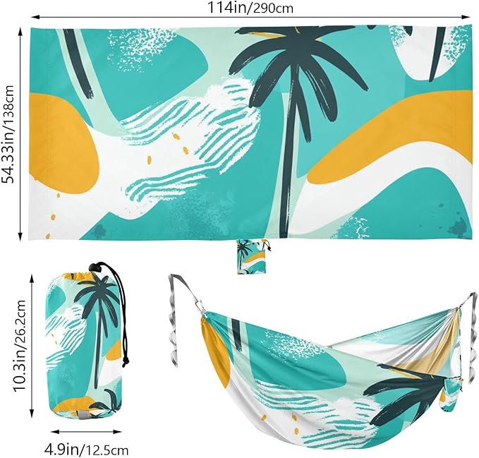 Palm Trees Green Summer Outdoor Hammocks with Tree Straps Fabric Hammock for Indoor Outdoor Patio
