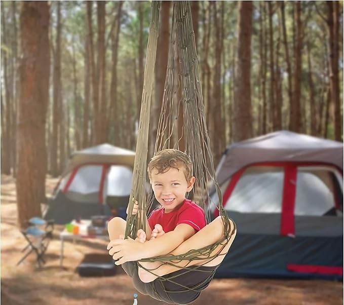 KNC Outdoor Travel Camping Sport Hammock, Army Green Net Mesh Nylon Sleeping Bed Swing with Hooks for Garden Beach Camping Hunting Hiking Traveling (Green)