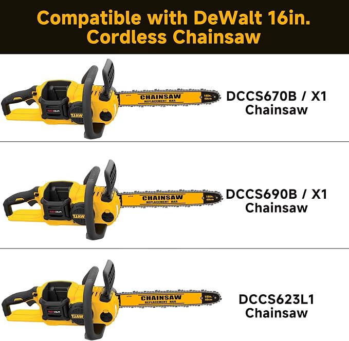 16-Inch Pole Saw Bar for DeWalt Chainsaw, Part No.DWZCSB16 Durable Guide Bar Compatible with DEWALT Cordless Chain Saw DCCS670, DCCS670B, DCCS670X1, DCCS670P1