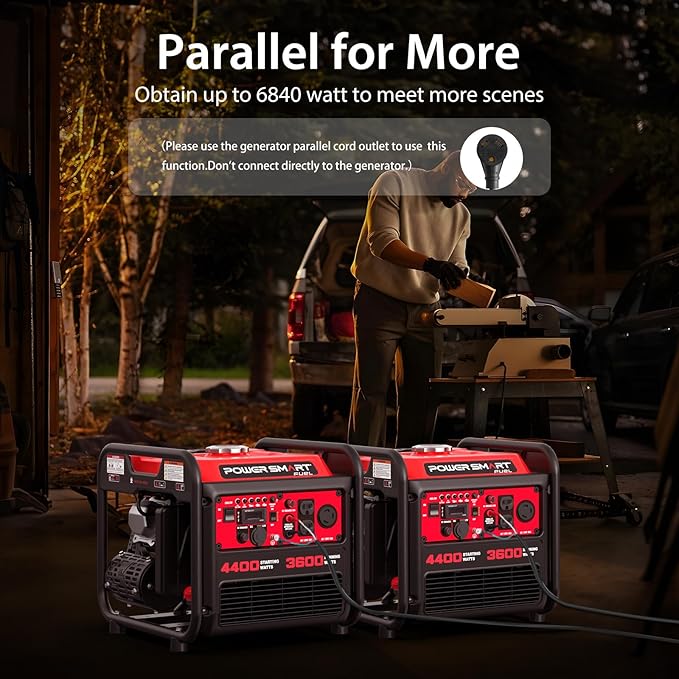 PowerSmart 4400W Open Frame Inverter Generator, Gas Powered, CO-Sensor, Lightweight & Quiet for Home Use and Emergency Backup, Camping, EPA Compliant