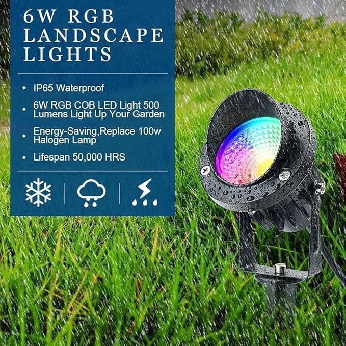 6W RGB Landscape Lighting Low Voltage,16 Color Changing Landscape Lights,12V~24V Outdoor Colored Spotlight for Garden,Birthday,Halloween,Christmas Party Decorative(6Pack)