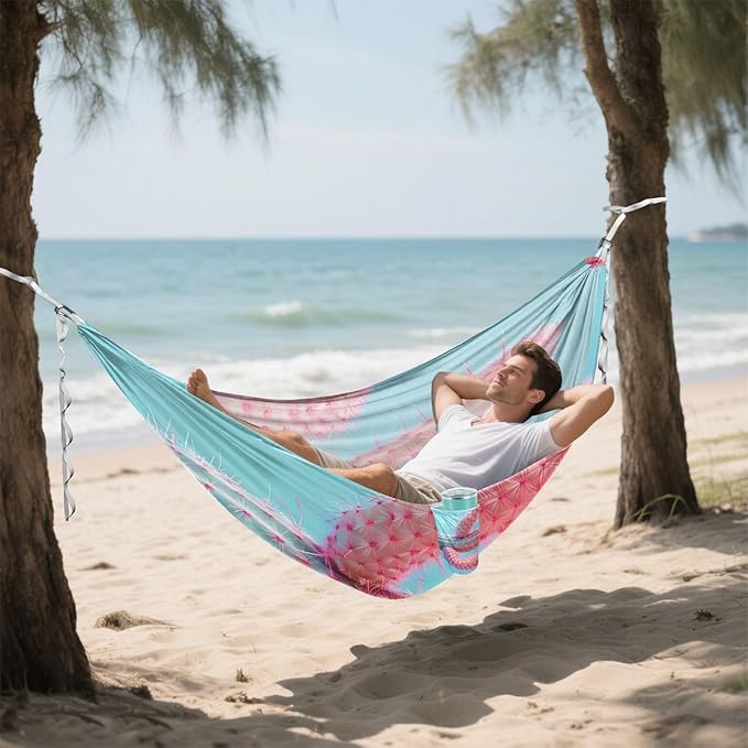 FRMG Pink Cactus Camping Hammock 500 lbs Capacity Portable Hammocks with Tree Straps & Attached Carry Bag, Camping Essentials Gear A0900520a