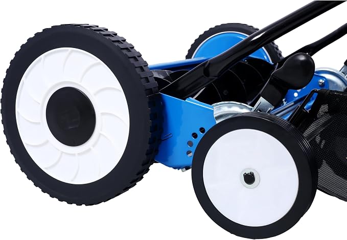 20-Inch 5-Blade Push Reel Lawn Mower with Grass Catcher, Adjustable Blade Height (Blue/20-Inch)