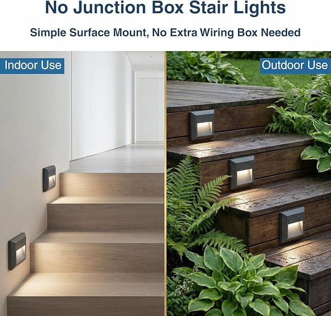 ZONK Outdoor Indoor Step Lights 110V-240V, Non-dimmable 4000K Stair Lights Outdoor Indoor, Waterproof IP65 Retaining Wall Lights for House, 1 Pack