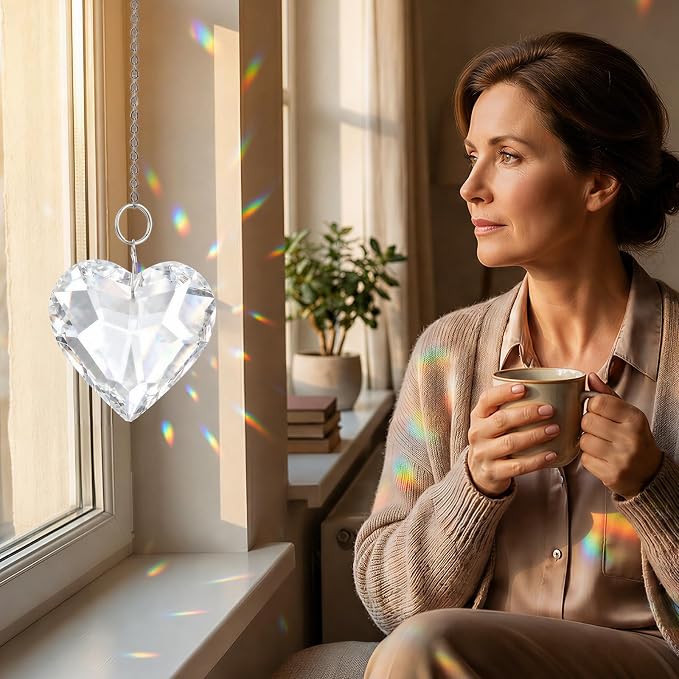 Memorial Gifts for Loss of Loved One, Hanging Heart Crystal Suncatcher
