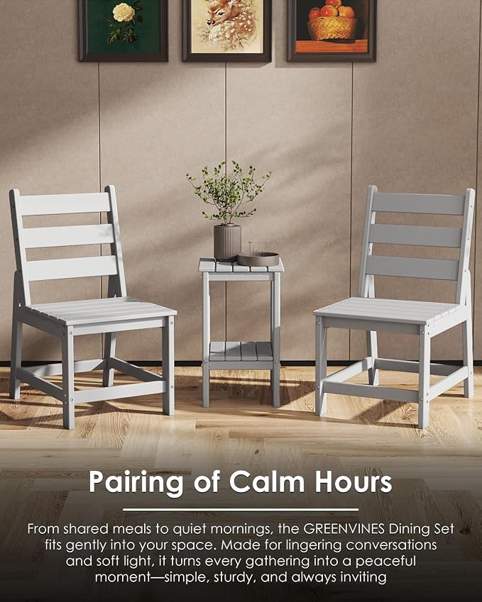 GREENVINES Patio-Chair | Outdoor Dining Chairs Set of 2 | HDPE Plastic | Armless |All Weather | for Backyard Deck Poolside Garden | White