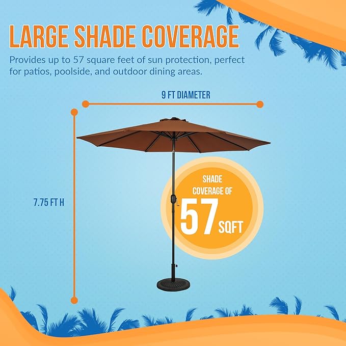Island Umbrella Trinidad 9 ft Octagon Patio Umbrella – With Crank Lift, Push-to-Tilt, Rust-Resistant Steel Pole, 8-Rib Frame & Weather-Resistant Canopy – Brown/Coffee Outdoor Umbrellas for Patio