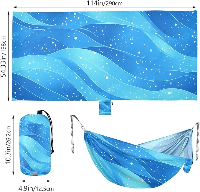Abstract Glitter Blue Water Wave Outdoor Hammocks with Tree Straps Backyard Hammock for Indoor Outdoor Patio