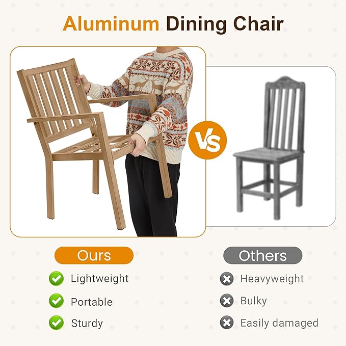 RoyalCraft 5 Pieces Patio Table and Chairs Set, Aluminum Outdoor Dining Table with 4 Chairs, Outdoor Patio Dining Sets with Removable Cushion for Garden, Backyard, Lawn, Brown