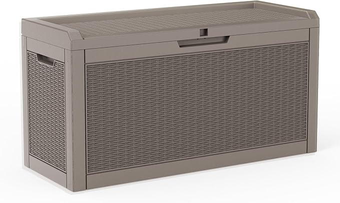 AmaVins Outdoor Storage Box, 60 Gallon Deck Box Indoor and Outdoor Use, Waterproof Resin Storage Bin for Package Delivery, Patio Cushions, Gardening Tools, Lockable, UV Resistant, Black