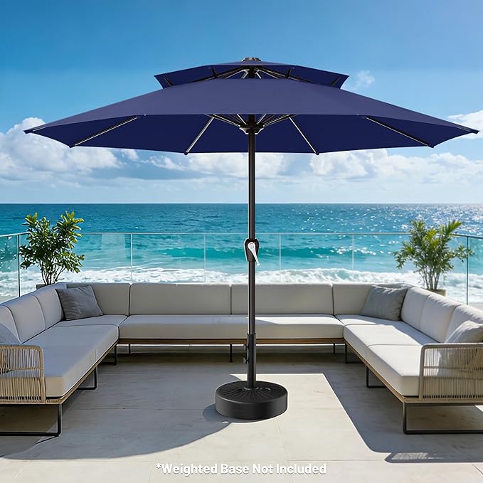 AreShark 12ft 2 Tiers Patio Umbrella - Outdoor Umbrella Waterproof UV Protection, Market Table Umbrella w/ 8 Sturdy Ribs&Crank for Pool, Porch, Garden(Navy)