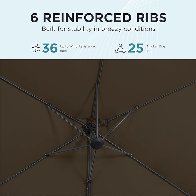 10FT Offset Patio Umbrella, Cantilever Hanging Umbrella with Infinite Tilt, Fade-Resistant Water-Repellent Canopy & Cross Base for Yard, Garden & Deck