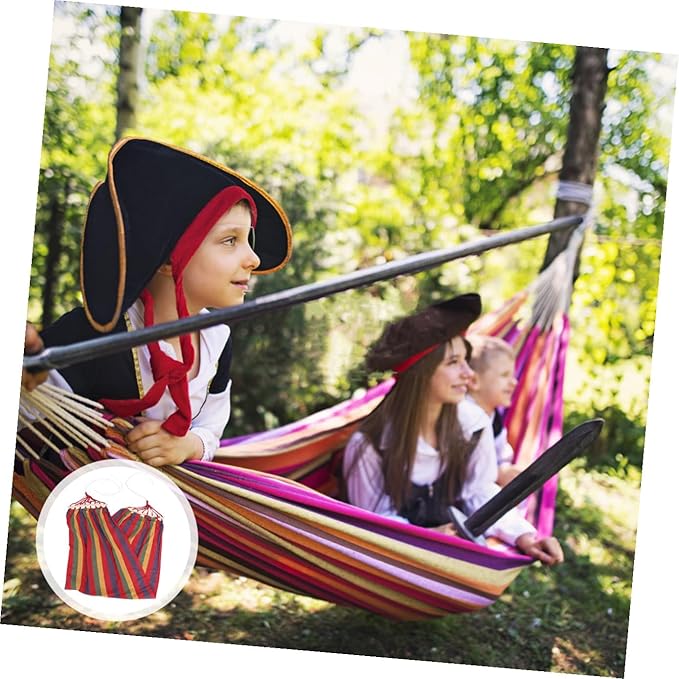 SUPVOX Rainbow Striped Single Person Canvas Hammock with Anti-tip Design, Outdoor Traveling Swing for Adults, Widened Cotton Fabric Leisure Hammock for Camping and Backyard