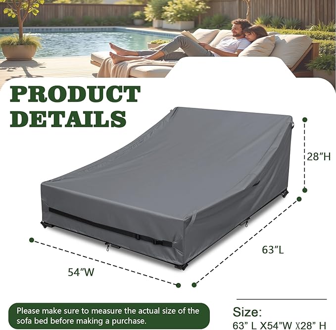 Outdoor Rattan Daybed Cover Heavy Duty 600D Weather-Resistant Waterproof Patio Furniture Sofa Cover 63"L x 54"W x 28"H UV Resistant Anti-Fade Material,Patio Rattan Daybed Sofas Protection Covers,Grey