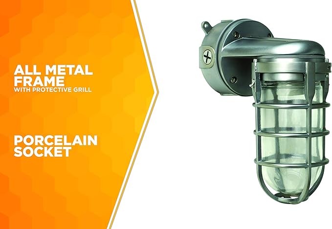Woods L1707SVBS Traditional 150W Incandescent Weather Industrial Light; Wall Mount; Brushed Steel