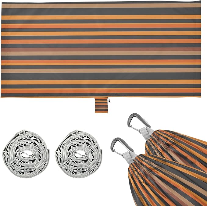 Camping Hammock Outdoor Hammocks for Outside Gray Orange Stripe Beach Trees Portable Lightweight with Pockets Tree Straps Indoor