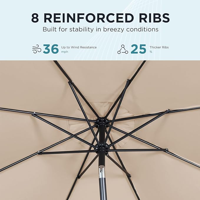 9FT Outdoor Patio Umbrella with Push Button Tilt and Crank, Market Umbrella, 8 Heavy-Duty Ribs, Outdoor Table Umbrella for Garden, Deck, Poolside & Backyard