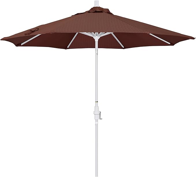 California Umbrella 9' Round Aluminum Market Umbrella, Crank Lift, Collar Tilt, White Pole, Terrace Adobe Olefin