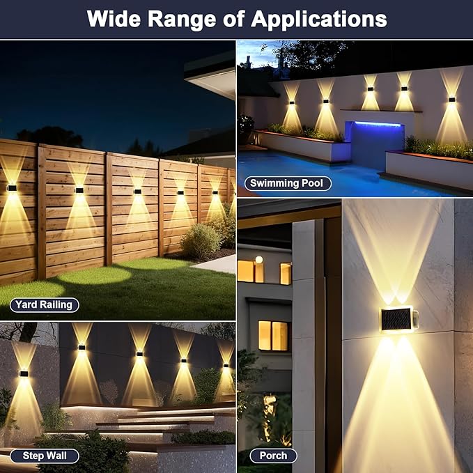 AUDLES Solar Fence Lights Outdoor, New Up Down Lighting Fence Lights Solar Powered with 3 Modes 3000K/4000K/6000K, IP65 Waterproof Solar Wall Light for Backyard Wall Pathway Deck Patio Decor - 8 Pack