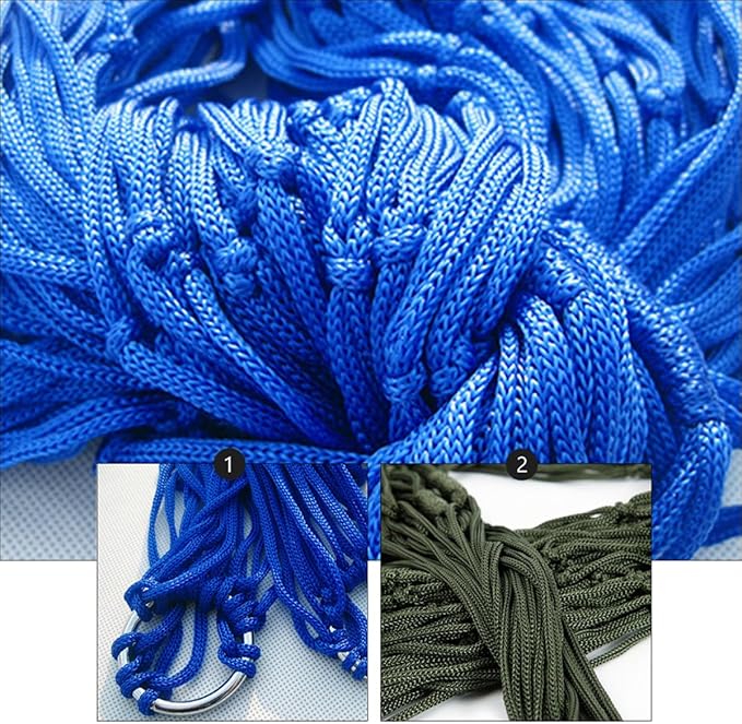 Gatuida 2pcs Nylon Rope Mesh Hammocks Outdoor Camping Sleeping Swing Beds Foldable Travel Hammock with Blue and Army Green for Backyard Patio Random Color
