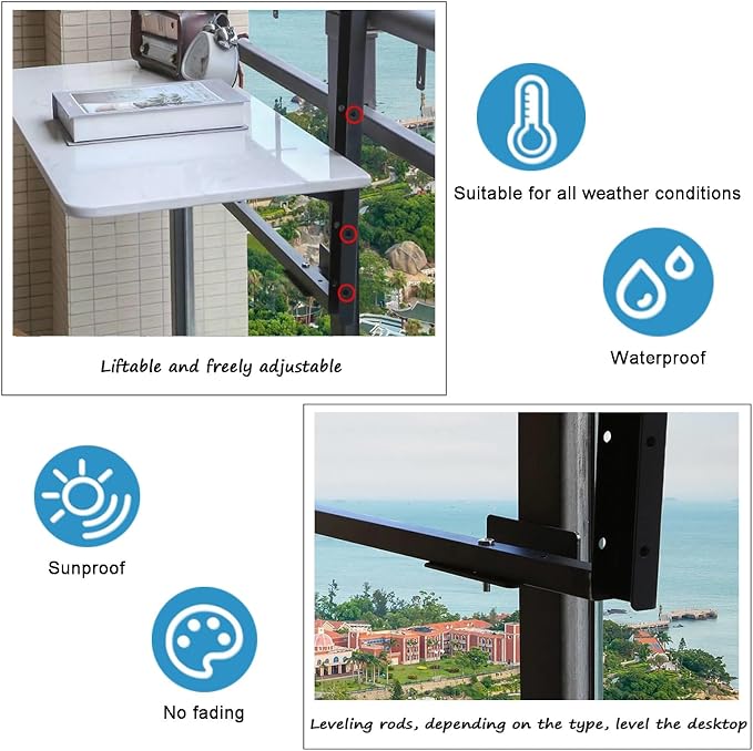 Adjustable Hanging Balcony Bar Railing Shelf – Foldable Patio Table for Gardens, Terraces & Promenades – 3 Heights, Space-Saving Design (L120*W35cm / L47.2*W13.8in)