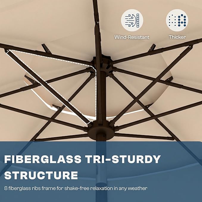 10ft Patio Umbrella, 3 Tier Outdoor Market Table Umbrellas with 8 Fiberglass Ribs and Push Button Tilt, Windproof, Vented Canopy, UV Protection for Deck, Pool, Backyard