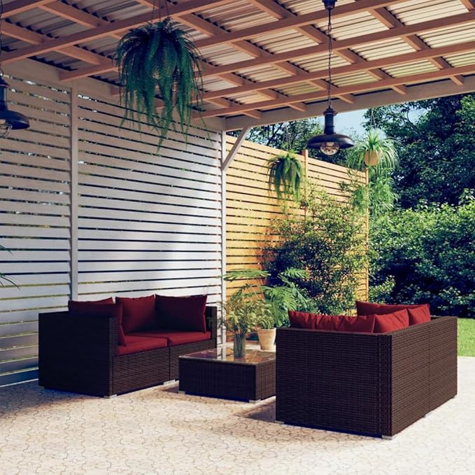 Patio Lounge Set with Cushions,Outdoor Table and Chairs Set,Terrace Conversation Set Furniture,Outdoor Furniture,for Garden,Backyard,5 Piece Poly Rattan Brown