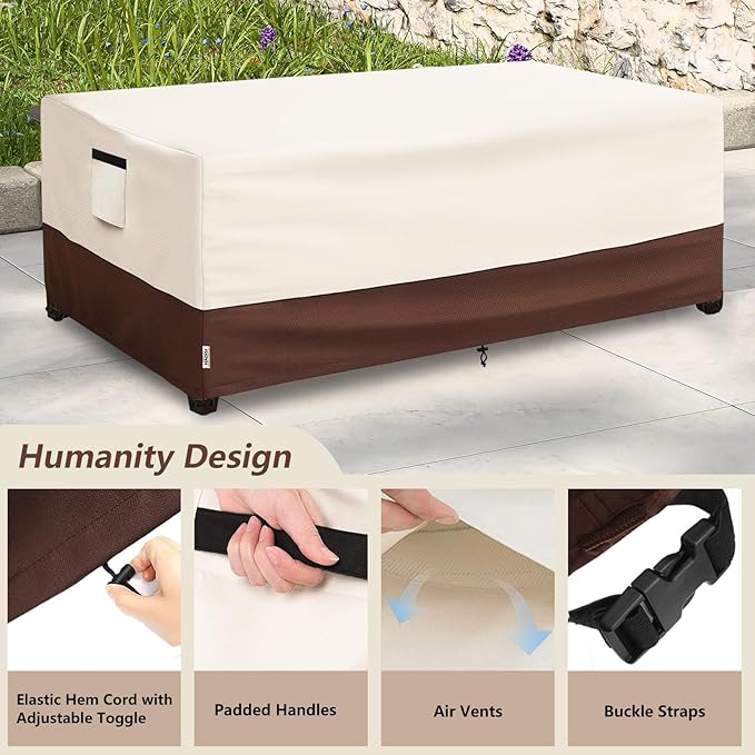 Outdoor Coffee Table Cover,600D Waterproof Patio Rectangular Side Table Covers,42" W x 26" D x 16" H,Outdoor Table Covers Waterproof Rectangle(Beige)