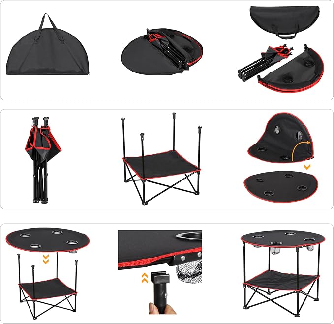 ZenStyle Indoor Outdoor Pop Up Portable Folding Picnic Table Camping Beach Table with Cupholders & Storage Bag