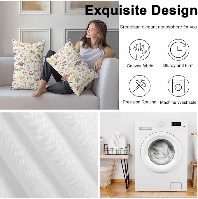 Wildflowers Outdoor Pillow Covers 20x12 Inch Lumbar Pillow Covers Set of 2 Waterproof Decorative Throw Pillow Cases Blossoming Botanical Prints Garden Floral Cushion Covers for Patio Furniture Garden