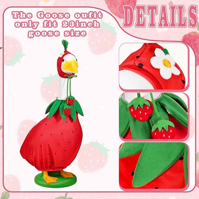 Strawberry Porch Goose Outfits Strawberry Goose Clothes for Outdoor Garden Yard Patio Lawn Goose Statue