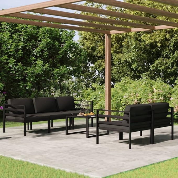 6 Piece Patio Lounge Set,Outdoor Furniture Set Outdoor Garden Conversation Set for Patios Gardens Backyard Courtyard with Cushions Aluminum Anthracite