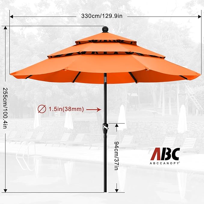 ABCCANOPY Patio Umbrellas 3-Tiers 11FT (Orange)