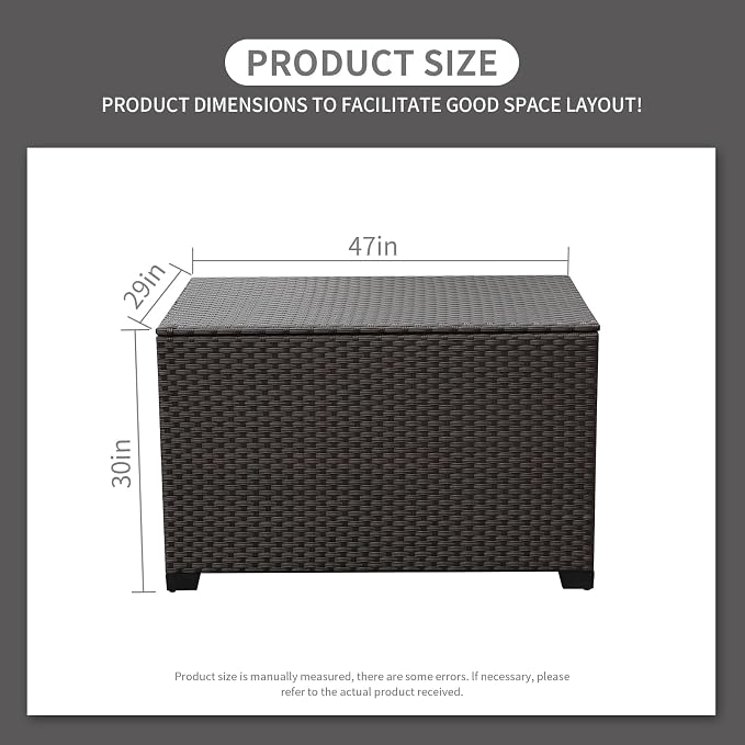 Rattaner Wicker Outdoor Storage Box 140 Gallon Patio Storage Bin with Waterproof Lining Bag Large Deck Box and Cushion Storage Bin Outdoor, Brown Wicker