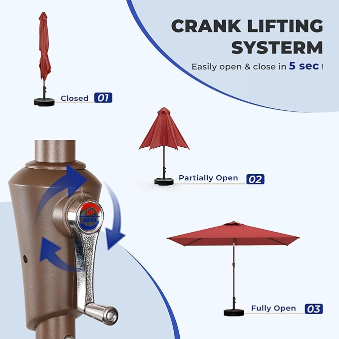 BRIOPAWS 6.5X10 FT Rectangular Patio Umbrella with Base Included | Rectangle Outdoor Umbrellas | 6 Sturdy Steel Ribs | Push Button Tilt & Crank | Heavy Duty for Garden Lawn Deck Backyard Pool |