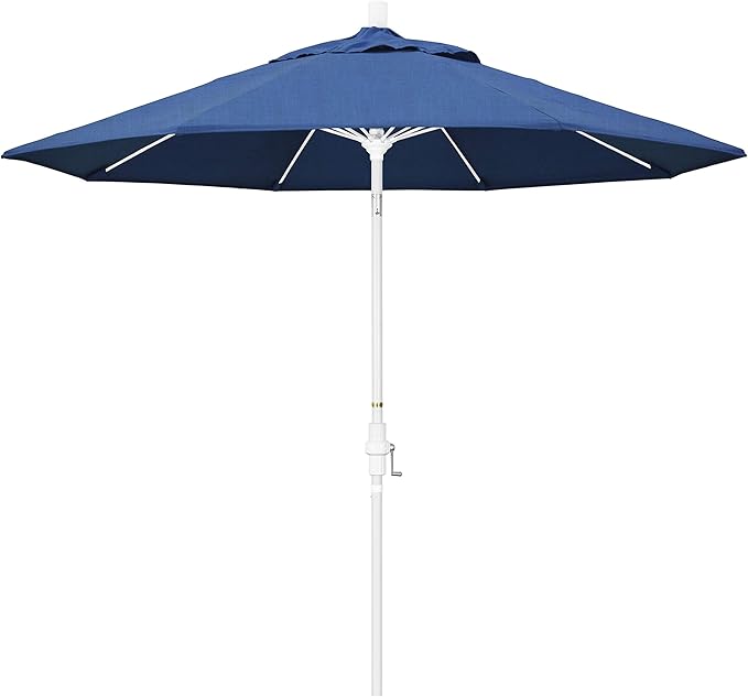 California Umbrella 9' Round Crank Lift, Collar Tilt, Aluminum Pole, Fiberglass Rib Patio Umbrella, White Finish