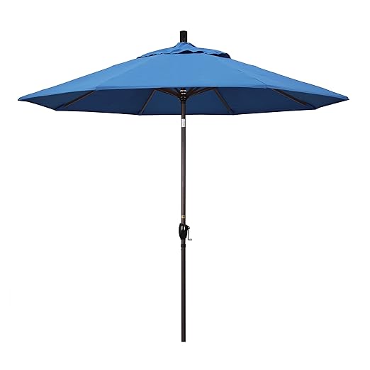 California Umbrella 9' Round Aluminum Patio Umbrella, Crank Lift, Push Button Tilt, Bronze Pole, 4-Year Non-Fading Fabric, Capri