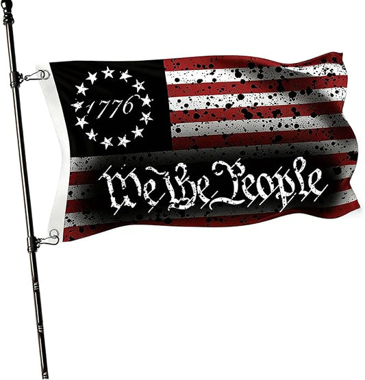 We The People 1776 Flag 3x5 Ft Outdoor Double Sided, Vintage Distressed American Flag with We The People, 150x90cm Patriotic Banner for 4th of July, Independence Day, Yard, Home Decoration