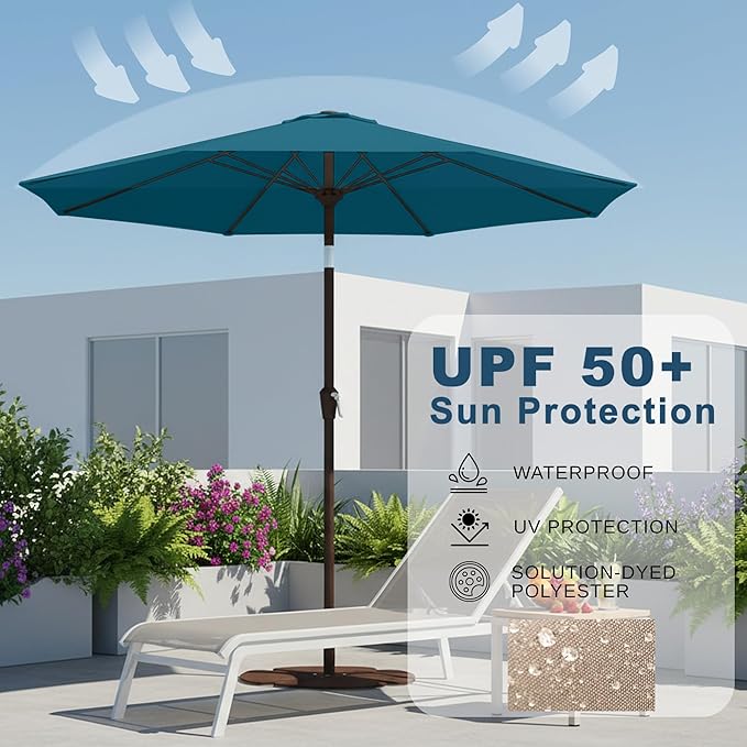 11FT Patio Umbrella, Outdoor Umbrella with with 8 Sturdy Fiberglass Ribs,Market Table Umbrella with Push Button Tilt and Crank,Suit for Backyard,Garden,Pool,Deck(Lake Blue)