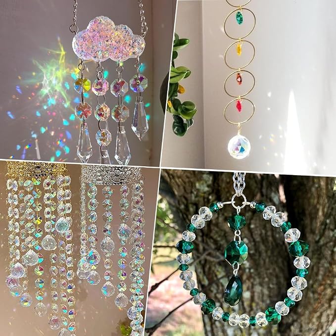 1 Box 120Pcs 14mm Crystal Glass Octagon Beads 2 Hole Prism Bead Bulk Pale Green Chandelier Replacement Connector Suncatcher Faceted Spacers for DIY Lamps Hanging Ornament Pendant Jewelry