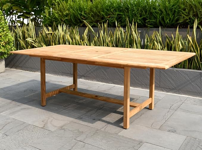Urban Elements Mykonos 7-Piece Rectangular Patio Furniture Set | 100% Certified Teak Table and Teak Finish Stackable Chairs | Backyard Furniture, Rectangular Outdoor Dining Set