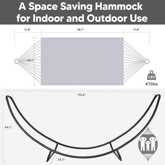SUNCREAT Portable Large Hammock with Stand, Two Person Hammock with Stand Included, Patent Pending, Light Gray