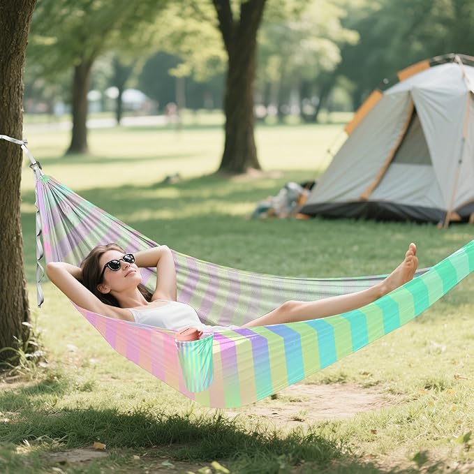 Colorful Laser Design Stripes 330lb Capacity Hammocks for Camping with Hanging Rope Backyard Hammock for Patio Backyard Lounge Base soporte para hamacas para adultos