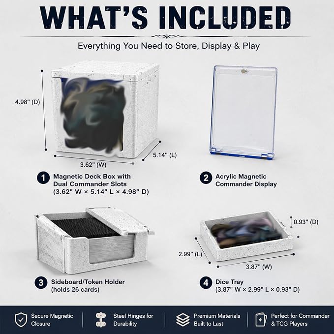 Magnetic Commander Deck Box Compatible with MTG – Card Deck Box Holds 100+ Triple Sleeved Cards, Dice Tray, Token & Sideboard Holder, Compatible with TCG CCG Magic Cards