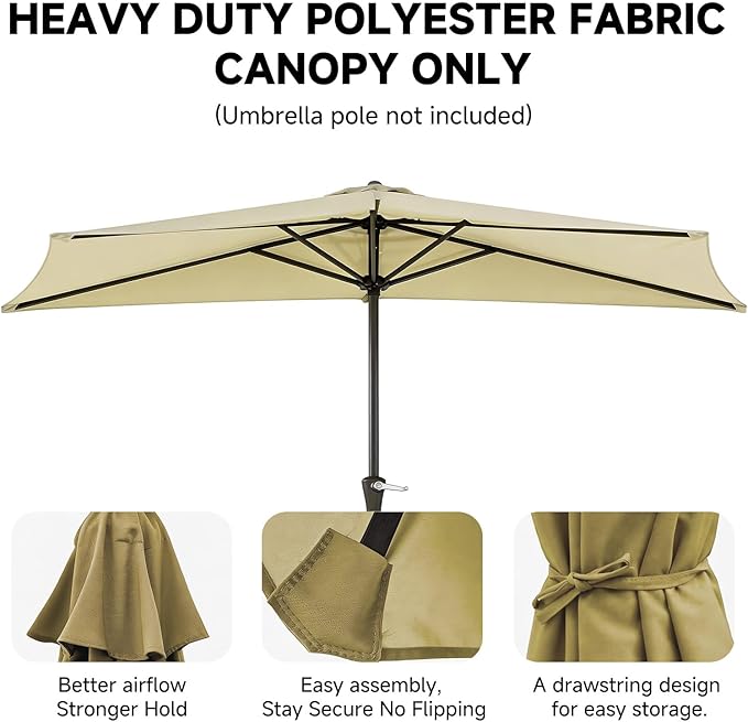 9FT 5Ribs Patio Half Umbrella Replacement Canopy Cover, Half Outdoor Umbrella Replacement Cloth, Market Yard Umbrellas Top Cover, Waterproof & UV-Protective (Only Canopy)