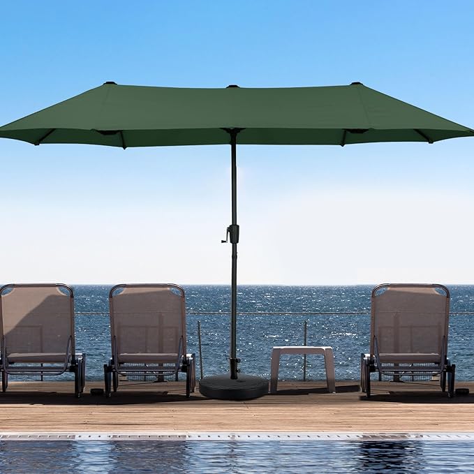 13Ft Large Patio Umbrella with Base Outdoor Double-Sided Market Extra Large Table Umbrella Easy Crank for Yard, Poolside, Deck-Green