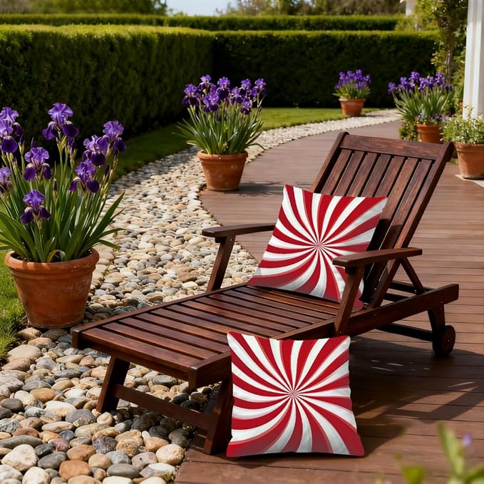 18x18 Inch Outdoor Pillow Covers Set of 2 Waterproof Throw Pillow Covers Decorative Couch Cushion Covers Candy Cane Swirl Square Pillowcases Protectors for Patio Garden Sofa