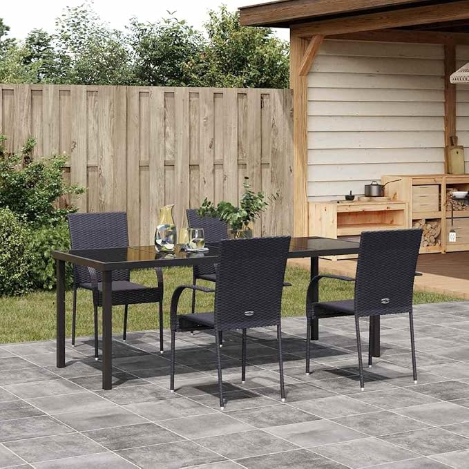 5-Piece Outdoor Dining Set, Modern Garden Table and Chairs for Patio, Balcony and Backyard, Black Powder-Coated Steel Furniture