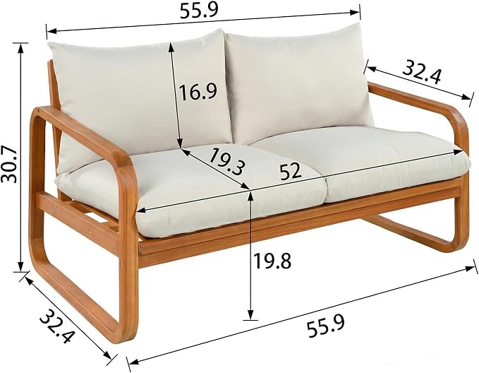 Christopher Knight Home Coddy 4-Seater Patio Furniture Set with Coffee Table, 4 Piece Outdoor Acacia Wood Conversation Set with Cushion, Sold Wood Outdoor Sectional Sofa Set, Beige+Natural