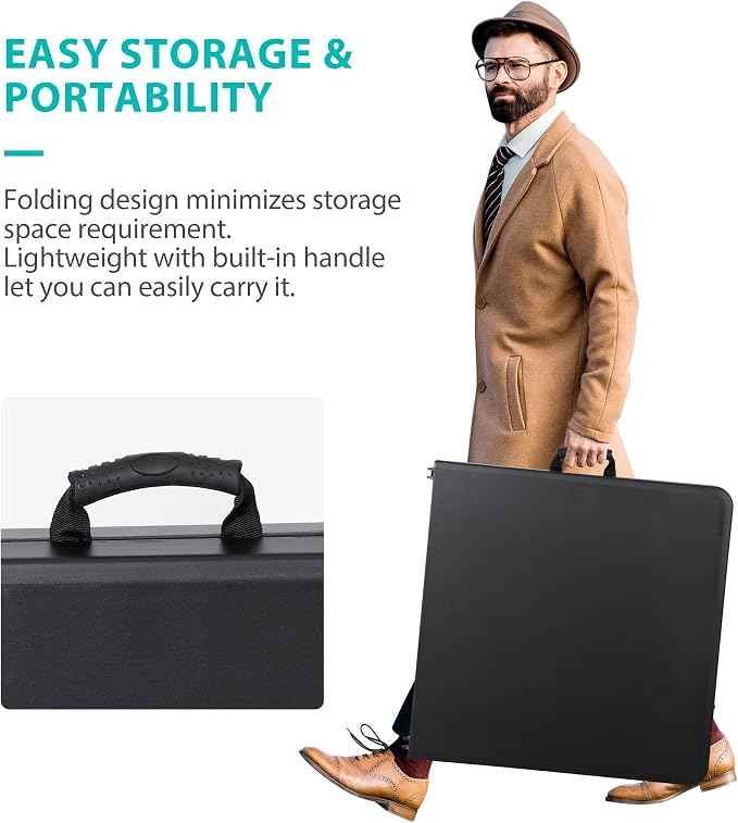 4ft Folding Table, Portable Plastic Picnic Table with Handle Card Table for Picnic Party Camping Dining Indoor Outdoor Lightweight, Black